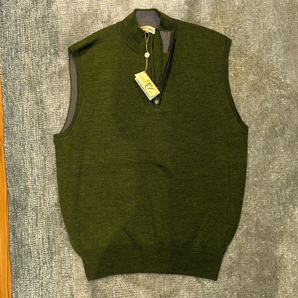 Peter Millar Olive Zip-Up Sleeveless Sweater